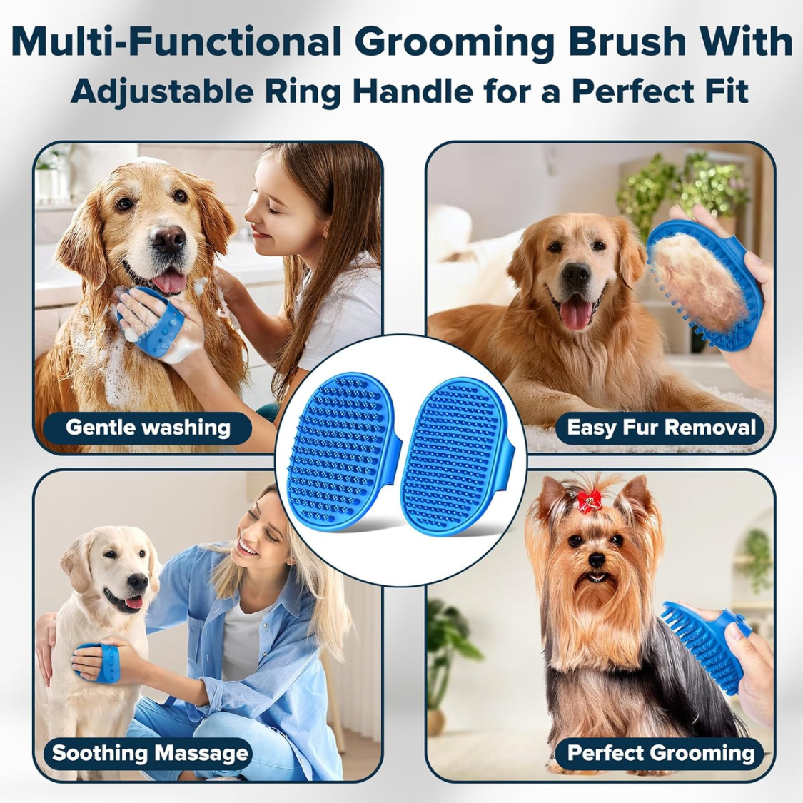 6-Piece Pet Grooming and Bath Glove Set - Blue