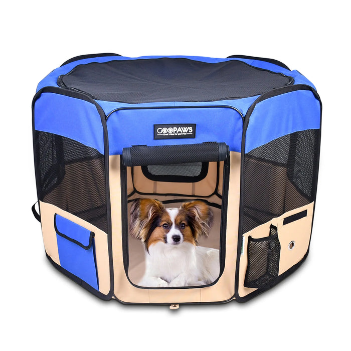 Cozy Foldable Dog Playpen for Puppies and Cats, Portable Soft Pet Exercise Pen with 8 Panels, Travel Pet Kennel with Carrying Bag — view 2