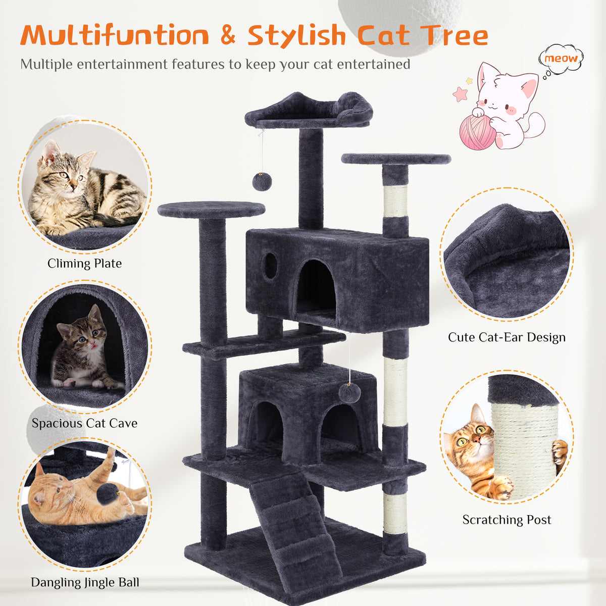 Multi-Level Cat Tree Tower with Scratching Condo