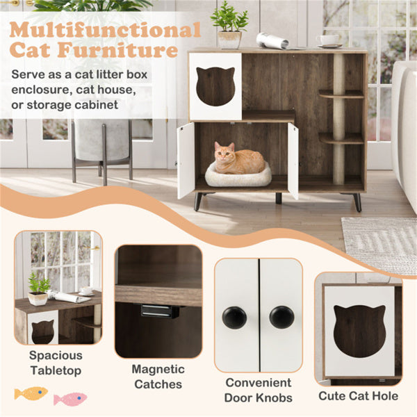 Natural 3-in-1 Cat Litter Box Enclosure and Scratching Post