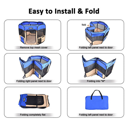 Cozy Foldable Dog Playpen for Puppies and Cats, Portable Soft Pet Exercise Pen with 8 Panels, Travel Pet Kennel with Carrying Bag — view 4