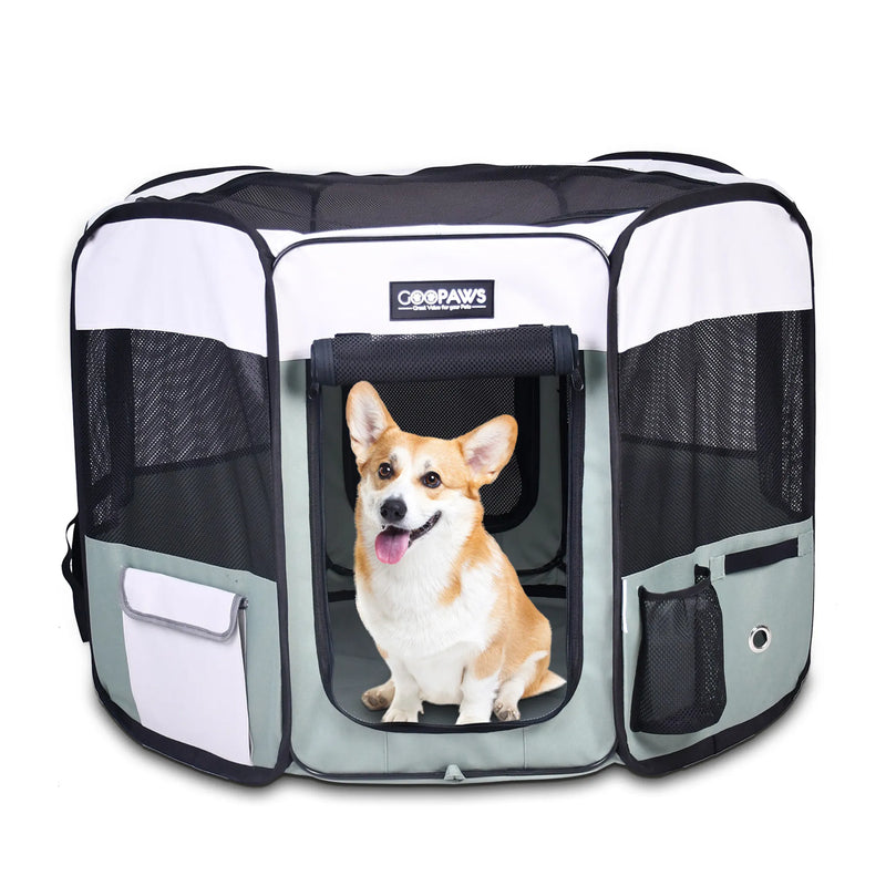 JESPET Portable Soft Dog Playpen for Puppies and Cats, 8-Panel Foldable Exercise Pen with Carry Bag, 36-61 in