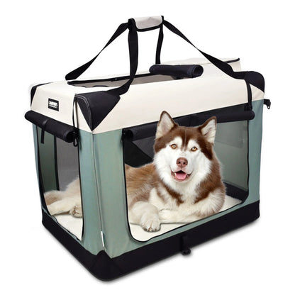 GOOPAWS 3-Door Collapsible Soft-Sided Dog and Cat Crate with Steel Frame, Washable Cover and Fleece Bed