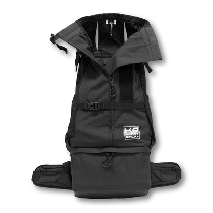Knavigate dog carrier backpack in Midnight Black with the top collar enclosure opened up