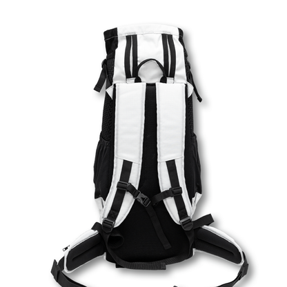 Back view of the Knavigate dog carrier backpack in Lunar Rock, showing the ergonomic shoulder straps and padded back panel