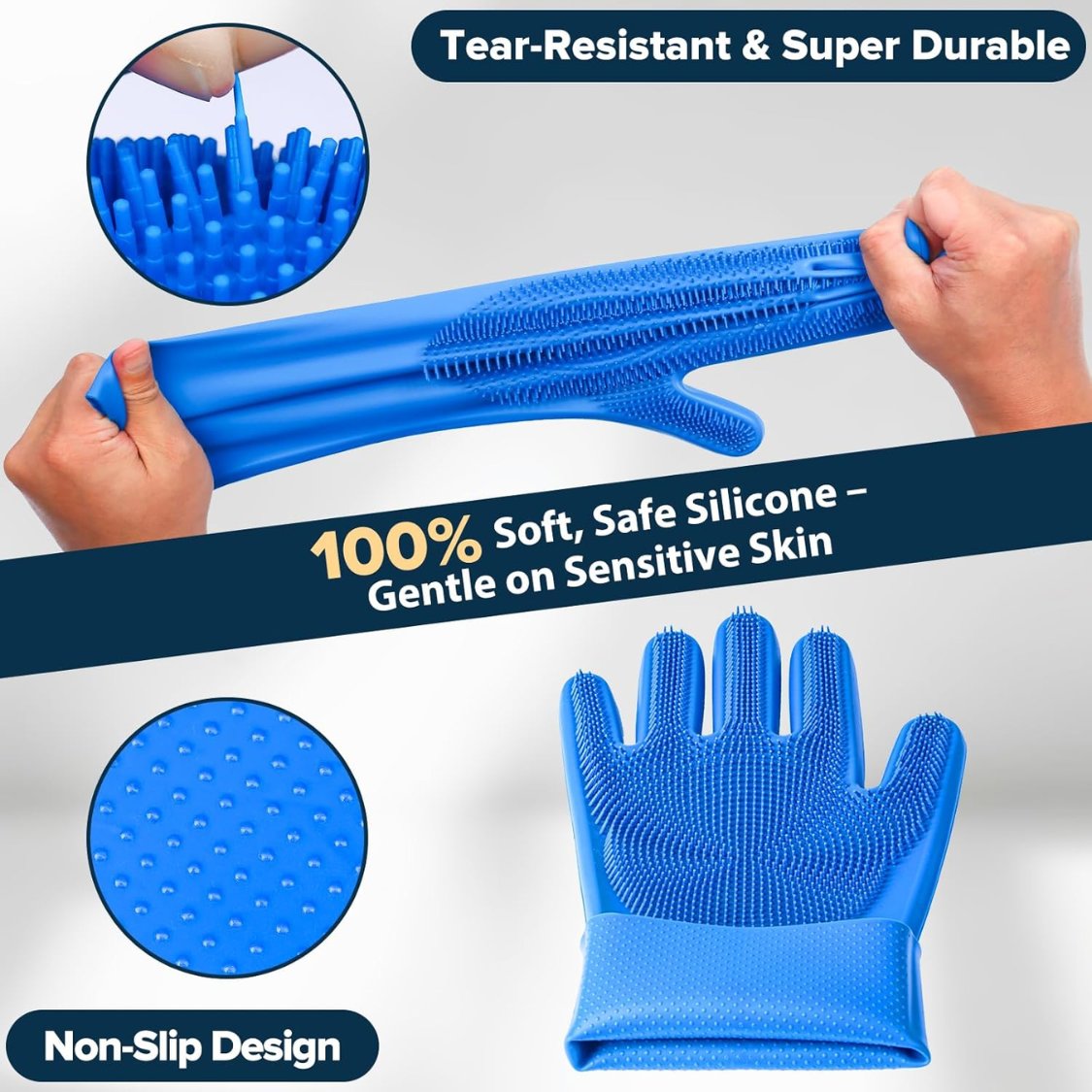 6-Piece Pet Grooming and Bath Glove Set - Blue
