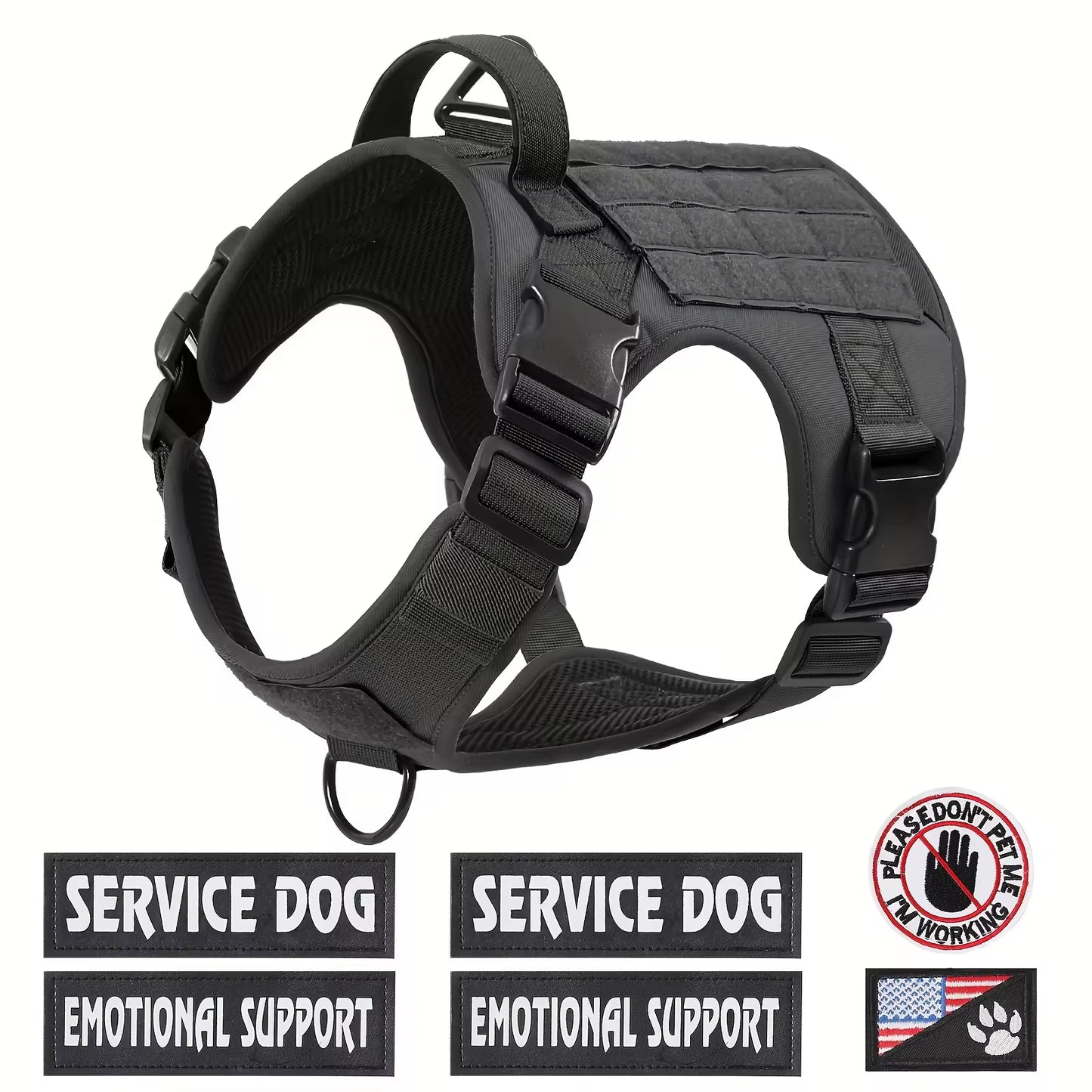 Adjustable Tactical Dog Harness with Metal Buckles