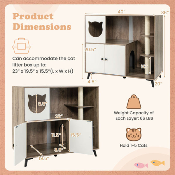 Natural 3-in-1 Cat Litter Box Enclosure and Scratching Post