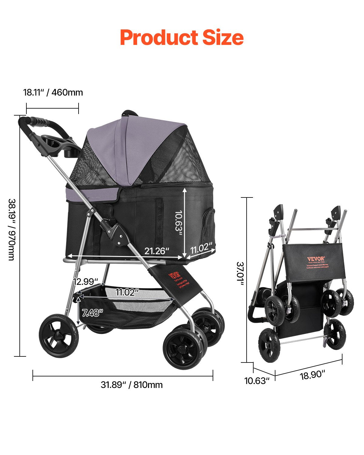 Foldable 4-Wheel Pet Stroller for Easy Dog and Cat Travel