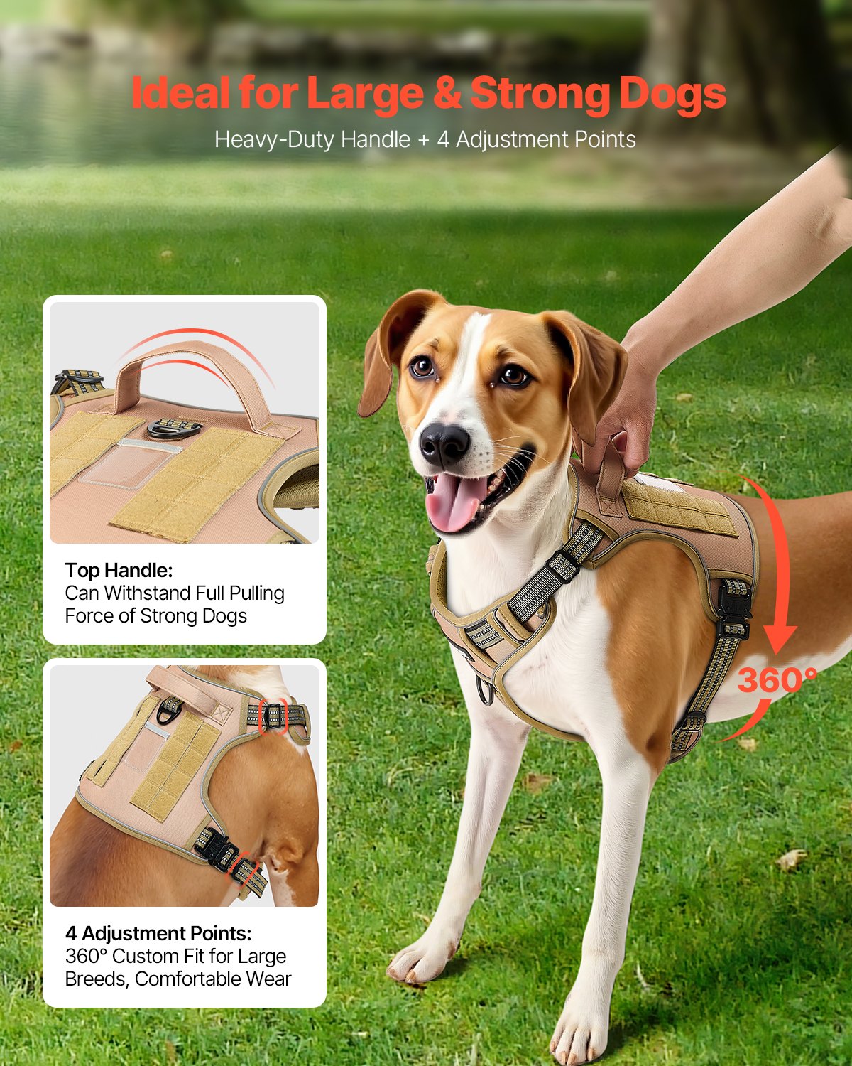 Adjustable No-Pull Tactical Dog Harness for Large Dogs