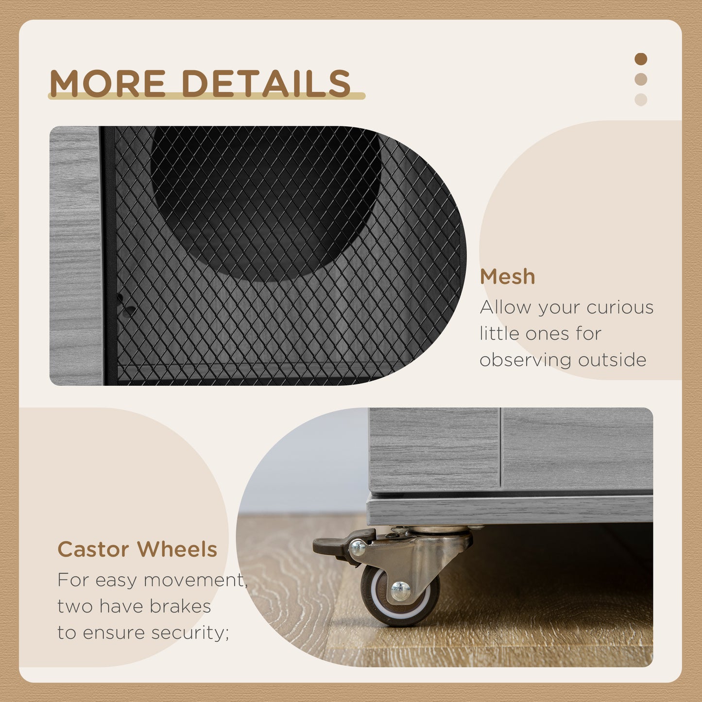 Mobile Gray Cat Tree House with Built-In Scratching Post