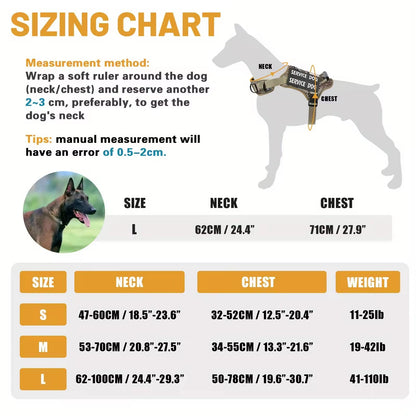 Supplier size chart with neck and chest ranges for sizes S, M and L