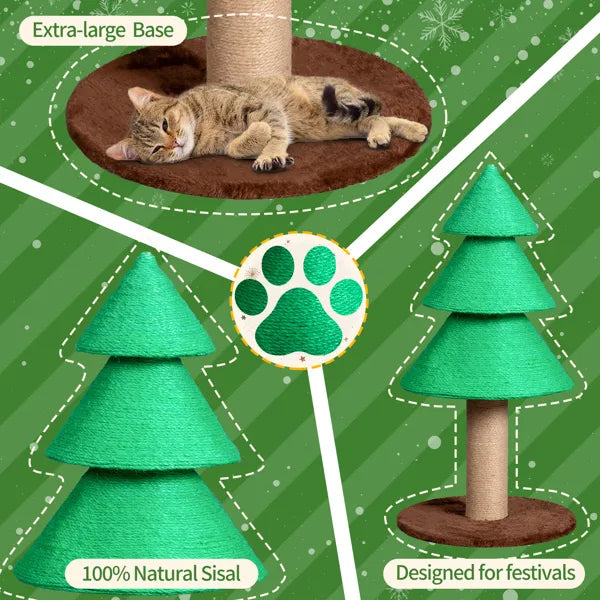 Christmas Tree Cat Scratching Post - 31.5-Inch Sisal Tower