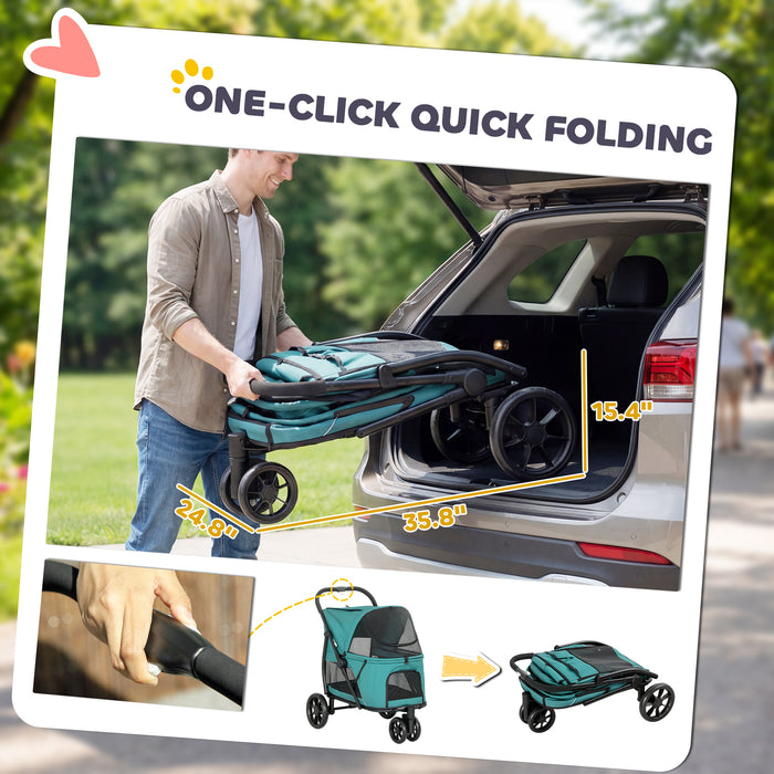 3-Wheel Pet Stroller with One-Click Quick Fold