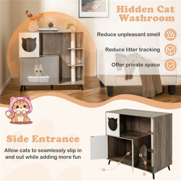 Natural 3-in-1 Cat Litter Box Enclosure and Scratching Post