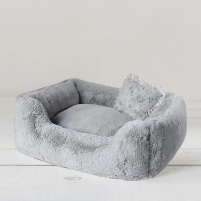 Divine bolster dog bed in Dove grey, luxury small dog bed, 16 by 19 inches