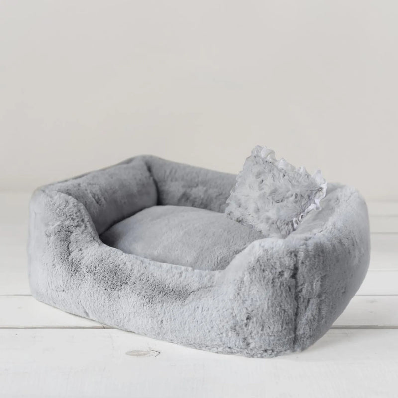 Divine bolster dog bed in Dove grey, luxury small dog bed, 16 by 19 inches