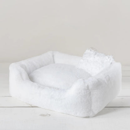 Divine bolster dog bed in White, luxury small dog bed made in the USA