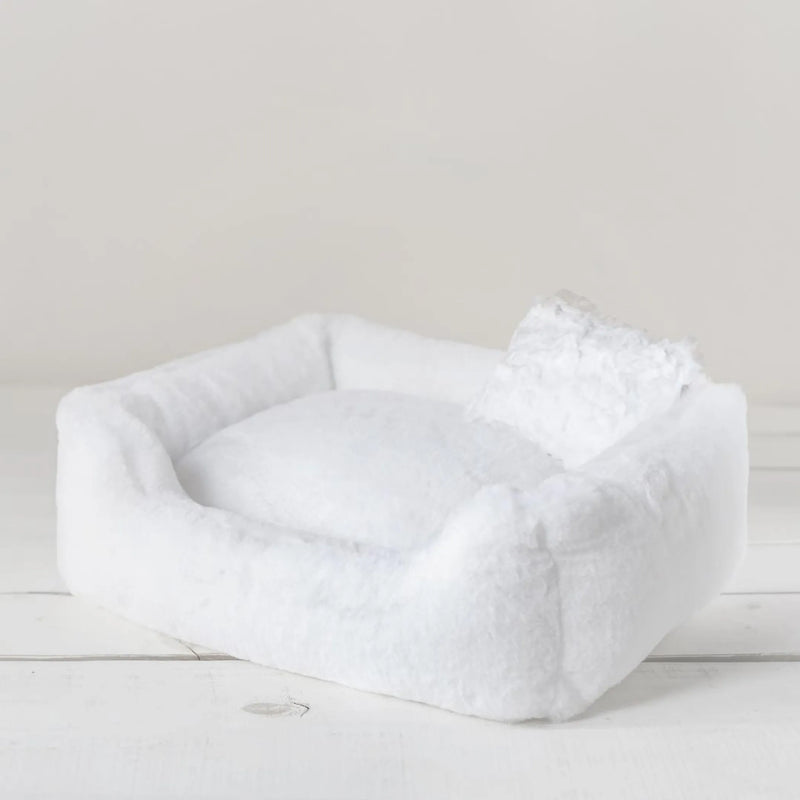 Divine bolster dog bed in White, luxury small dog bed made in the USA