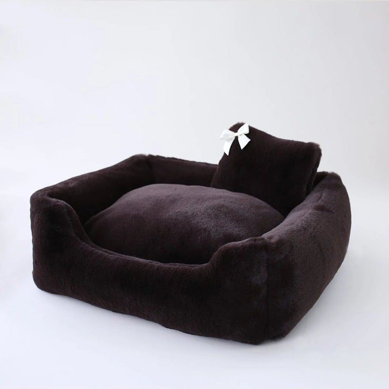 Divine designer dog bed in Espresso, low-front bolster bed for small dogs