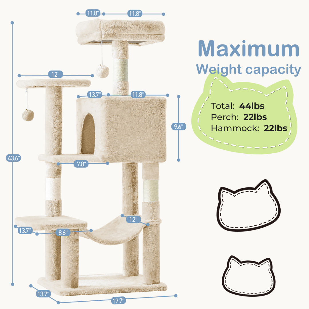 44-Inch Cat Tree Tower with Scratching Posts