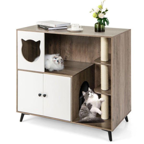 Natural 3-in-1 Cat Litter Box Enclosure and Scratching Post