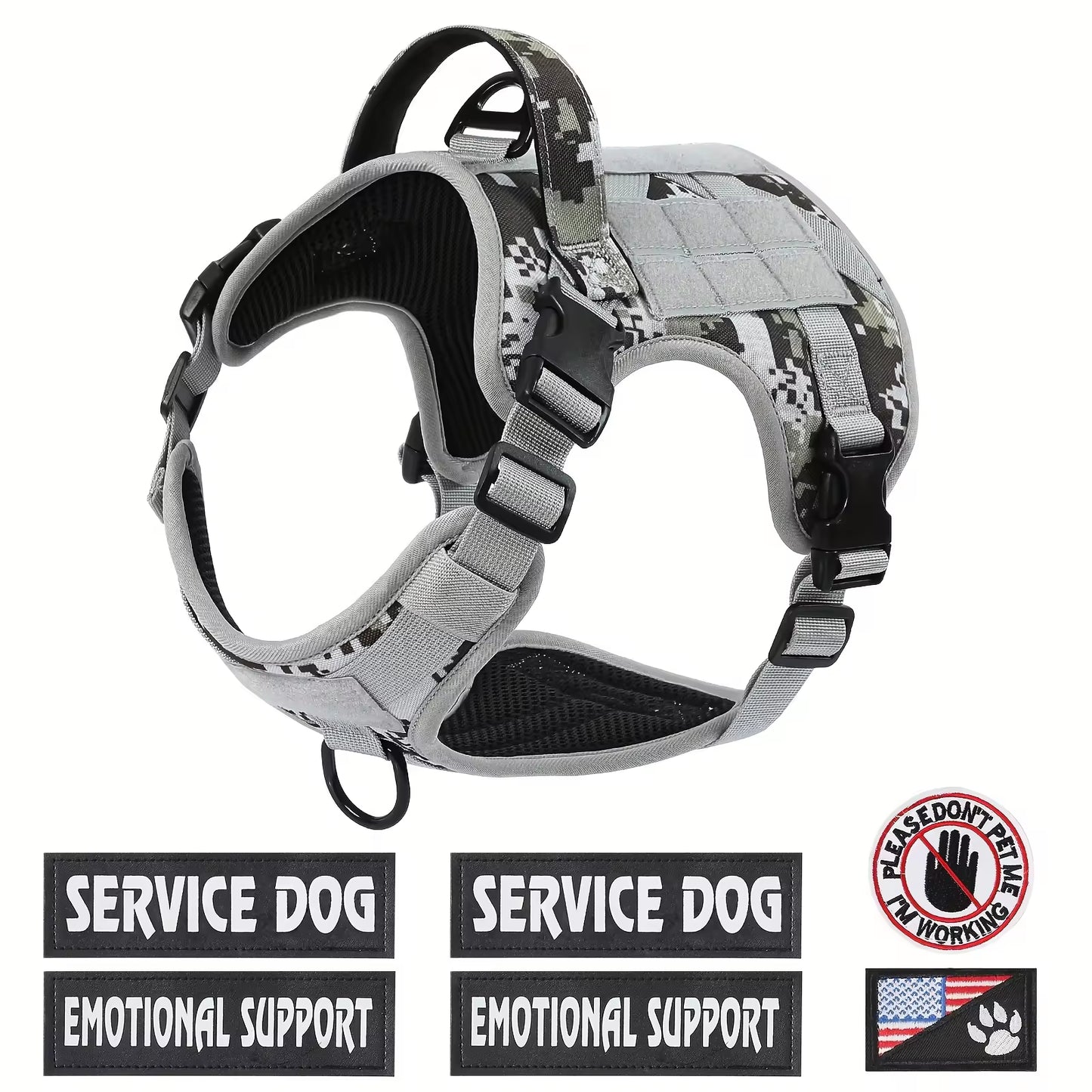 Adjustable Tactical Dog Harness with Metal Buckles