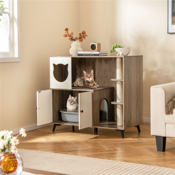 Natural 3-in-1 Cat Litter Box Enclosure and Scratching Post