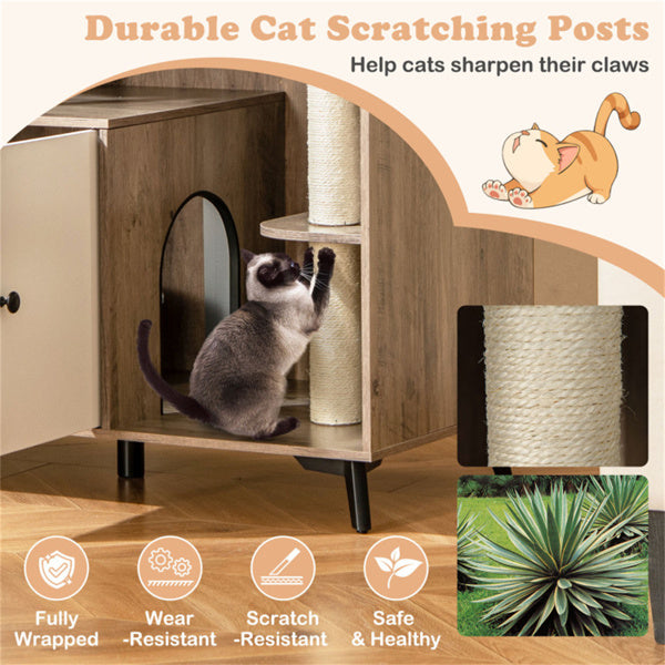 Natural 3-in-1 Cat Litter Box Enclosure and Scratching Post