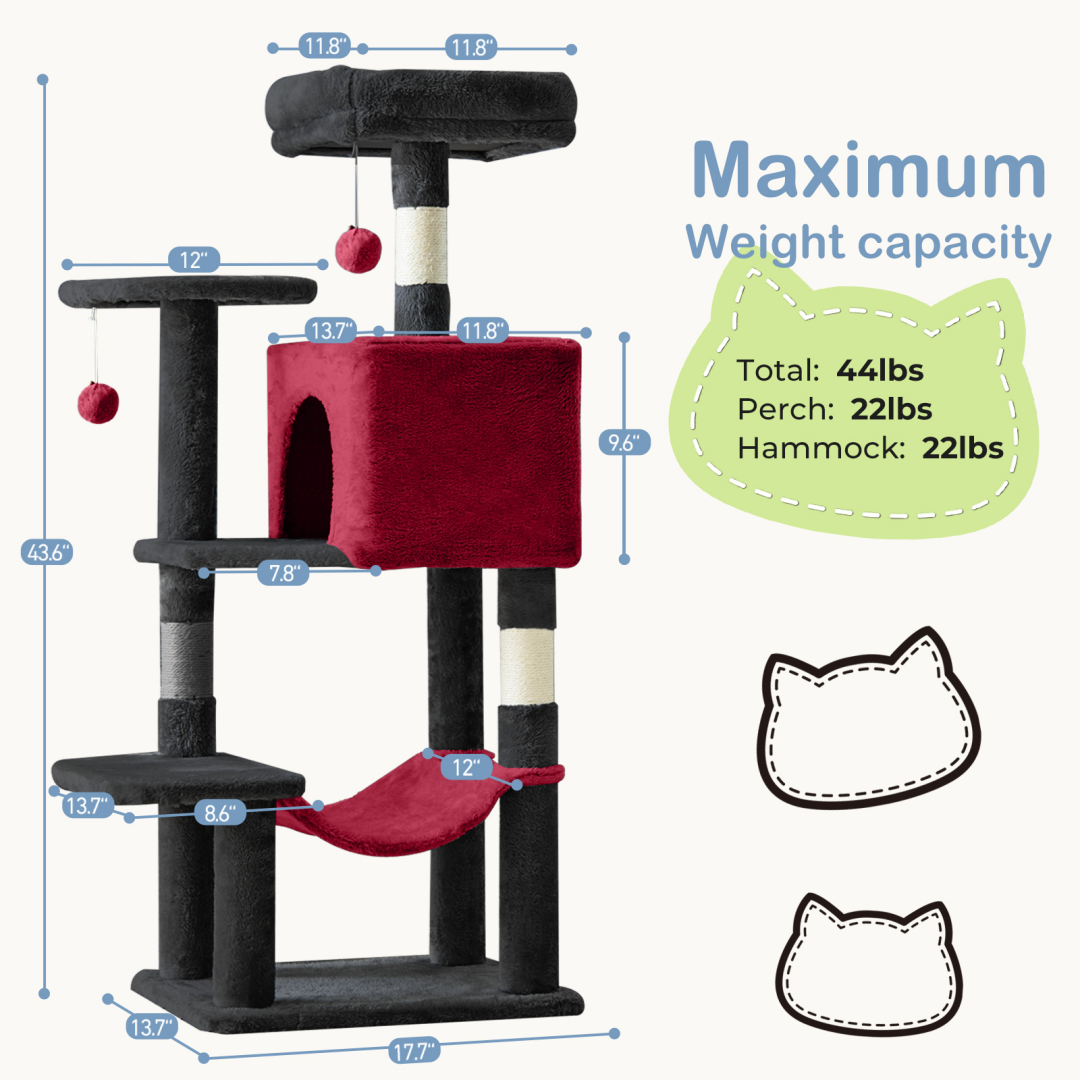 44-Inch Cat Tree Tower with Scratching Posts