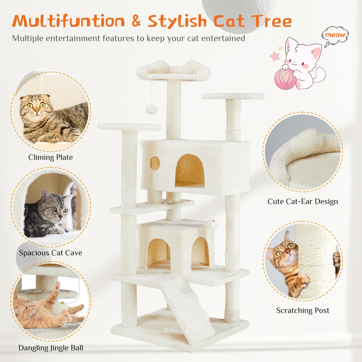 Multi-Level Cat Tree Tower with Scratching Condo