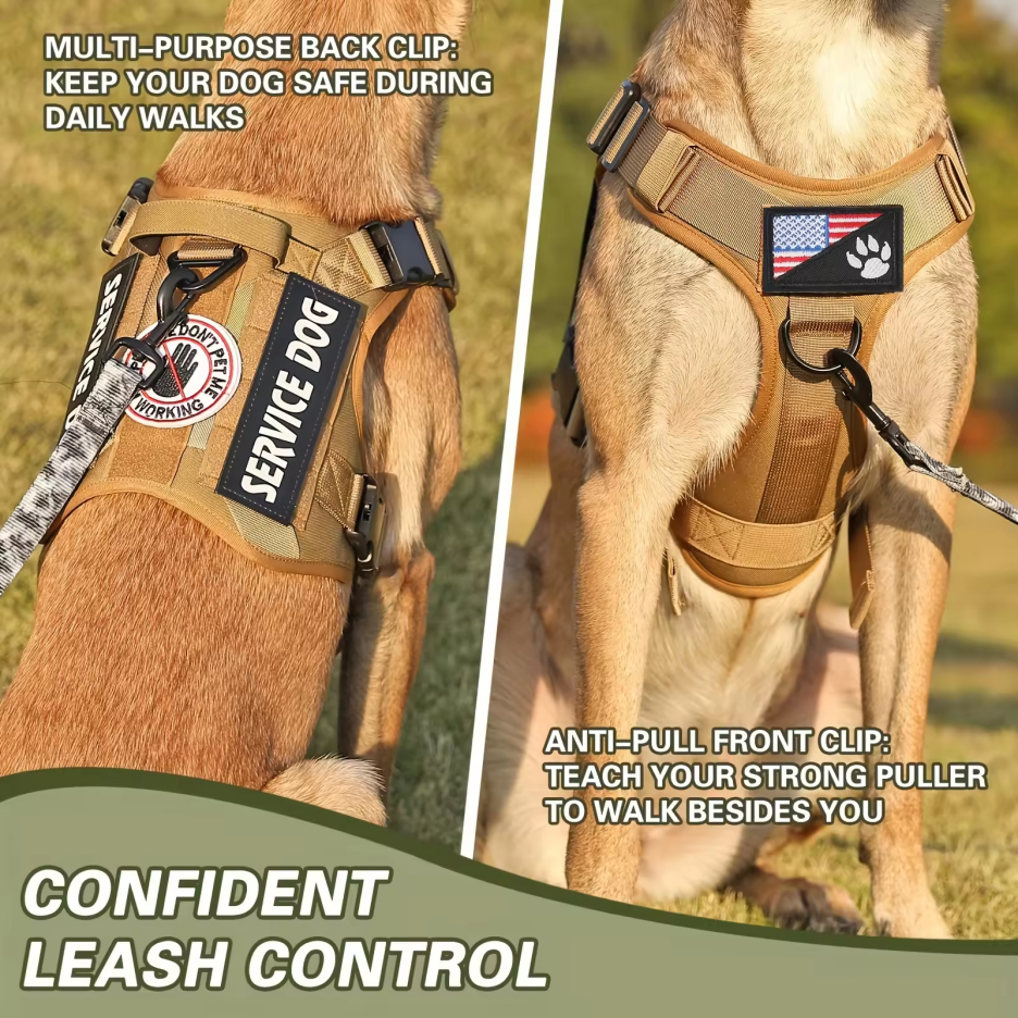 Adjustable Tactical Dog Harness with Metal Buckles