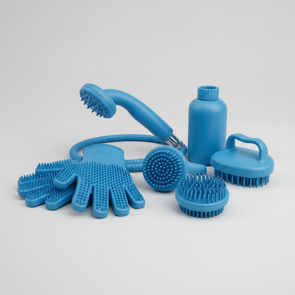 6-Piece Pet Grooming and Bath Glove Set - Blue
