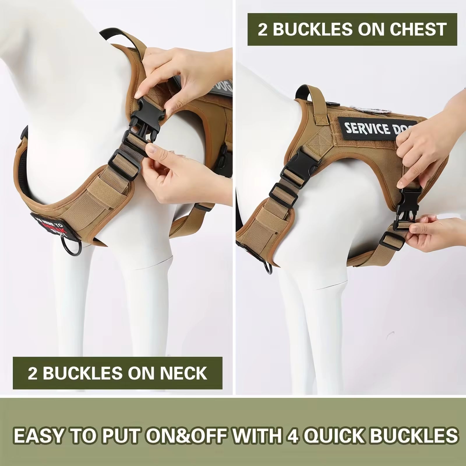Adjustable Tactical Dog Harness with Metal Buckles