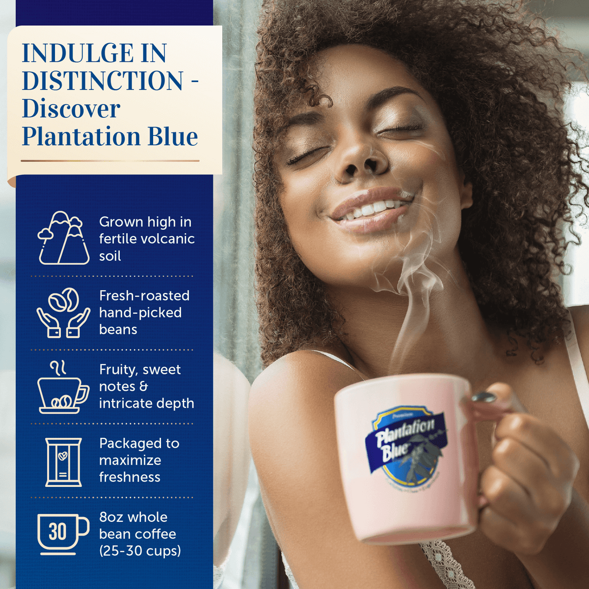 Plantation Blue 100% Jamaica Blue Mountain Premium Coffee (8oz - medium roasted whole beans)