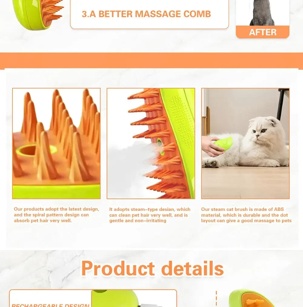 Cat Brush -The Ultimate 3-in-1 Steamy Pet Brush – Soft Silicone Grooming & Massage Comb