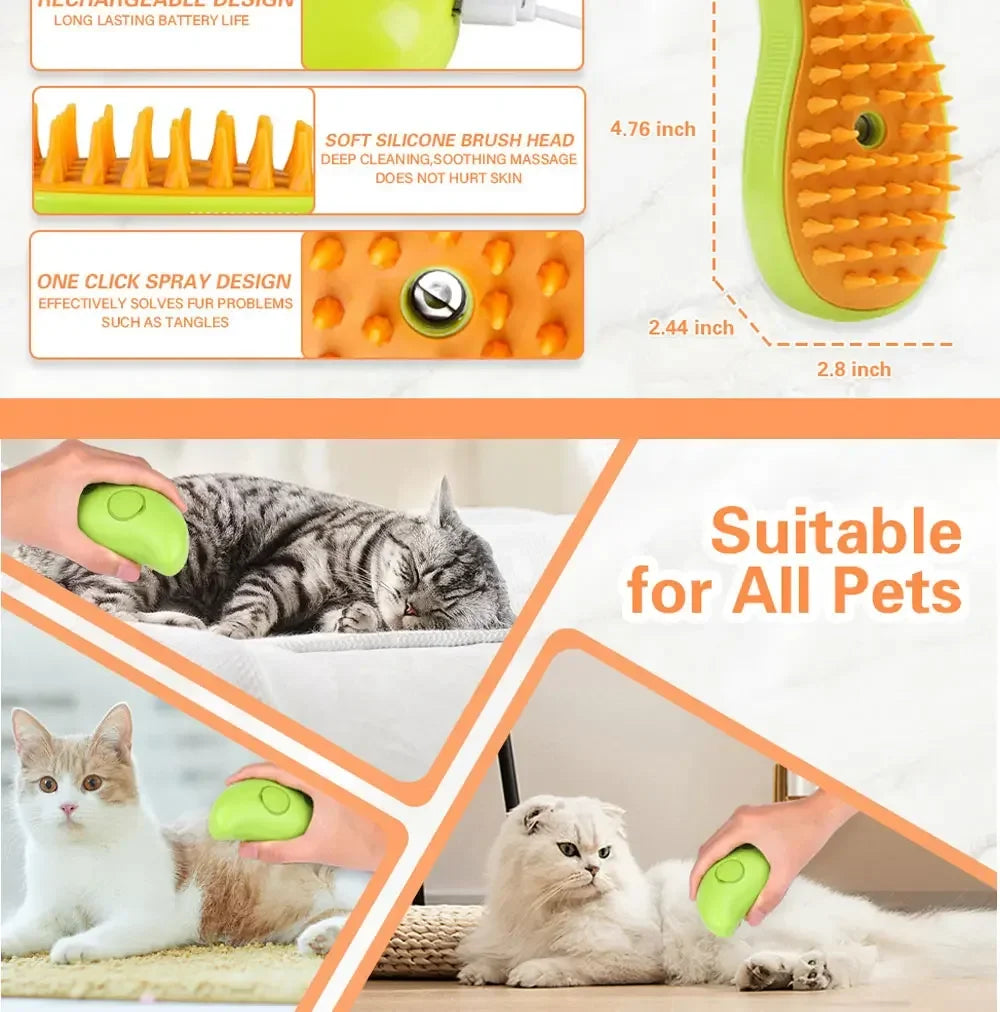 Cat Brush -The Ultimate 3-in-1 Steamy Pet Brush – Soft Silicone Grooming & Massage Comb