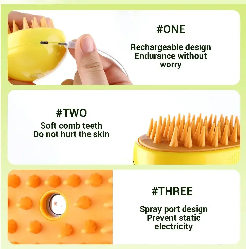 Cat Brush -The Ultimate 3-in-1 Steamy Pet Brush – Soft Silicone Grooming & Massage Comb