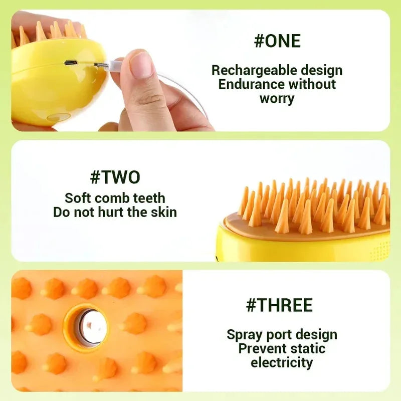 Cat Brush -The Ultimate 3-in-1 Steamy Pet Brush – Soft Silicone Grooming & Massage Comb
