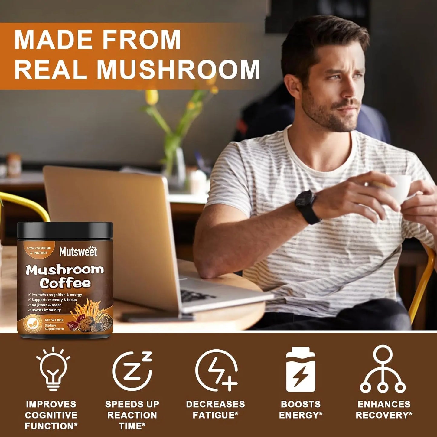 Mutsweet Lion's Mane and Reishi Mushroom Cocoa Powder Blend (227g)