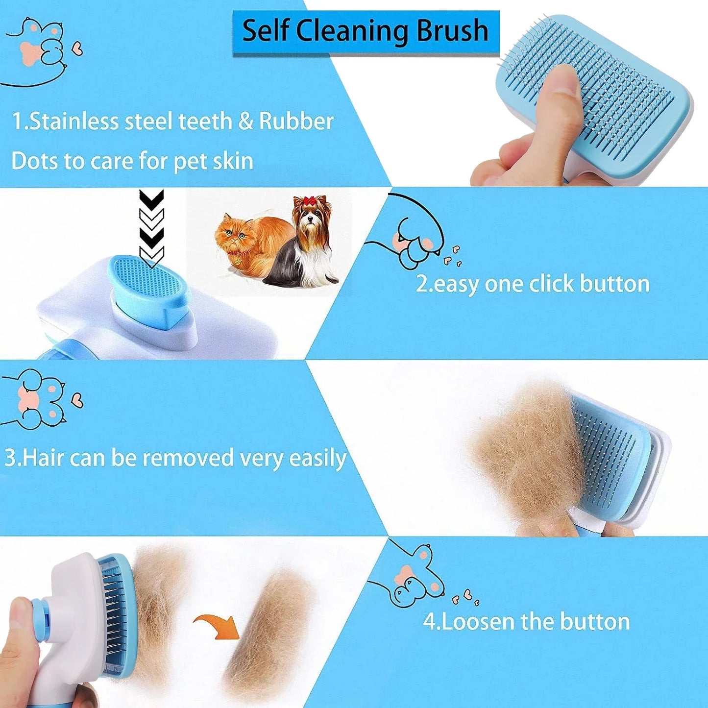 Pet Hair Remover & Grooming Brush for Dogs and Cats