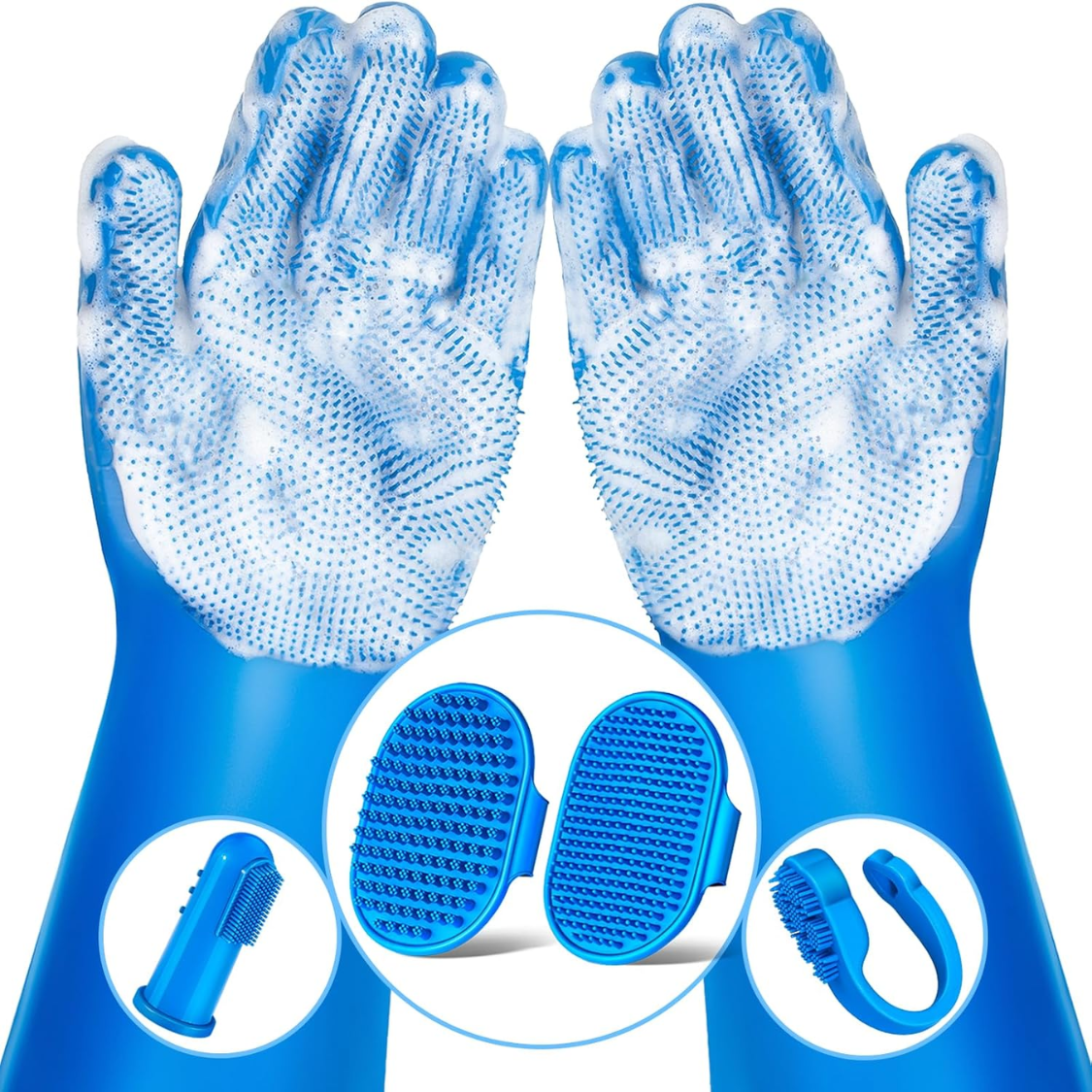 6-Piece Pet Grooming and Bath Glove Set - Blue