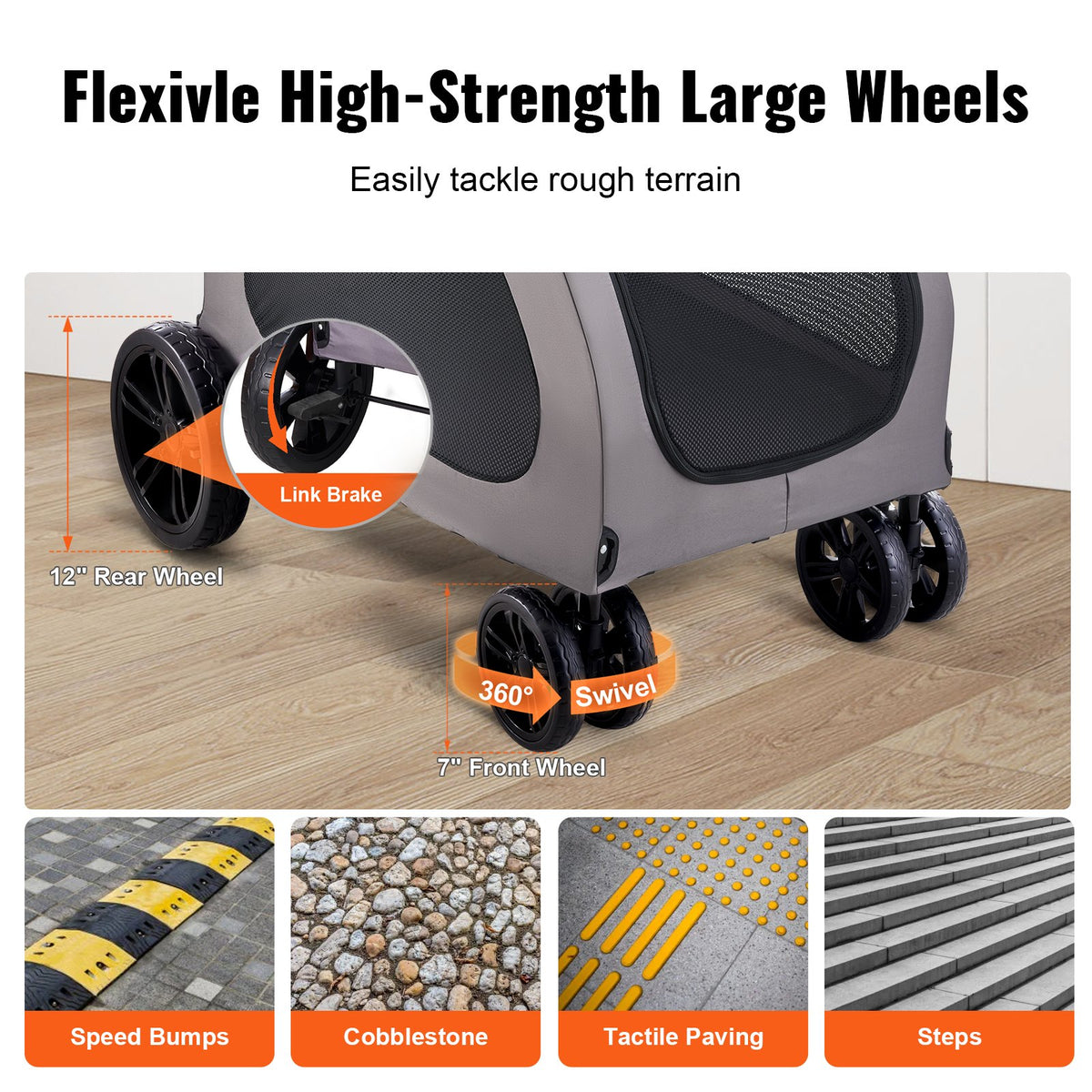 Heavy-Duty 4-Wheel Dog Stroller for Large Dogs, 160 lb Capacity