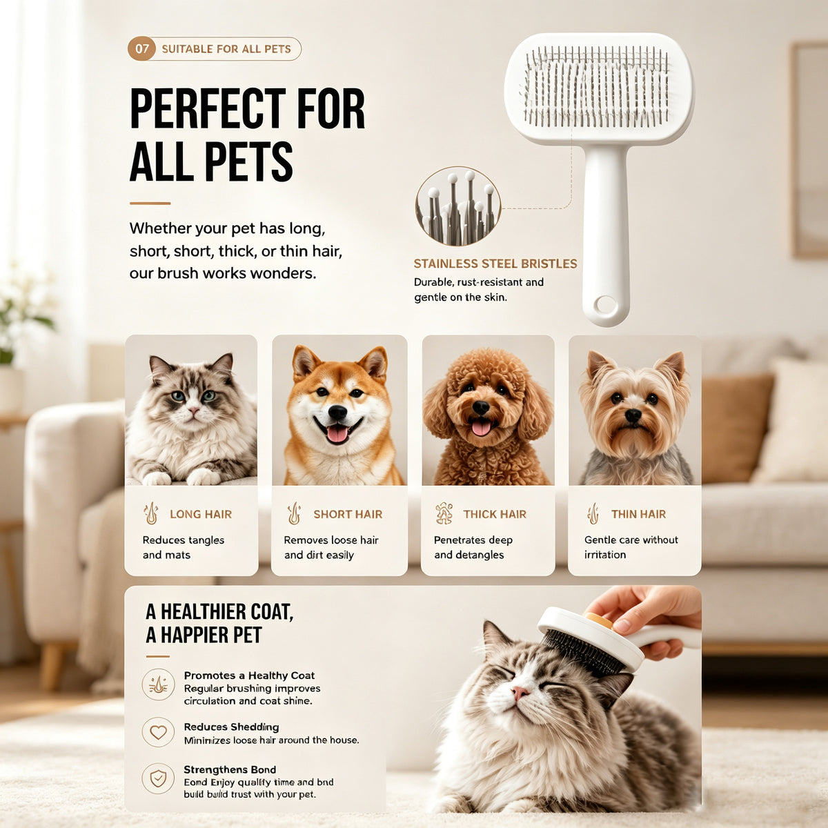 Self-Cleaning Pet Slicker Brush for Dogs and Cats — view 5