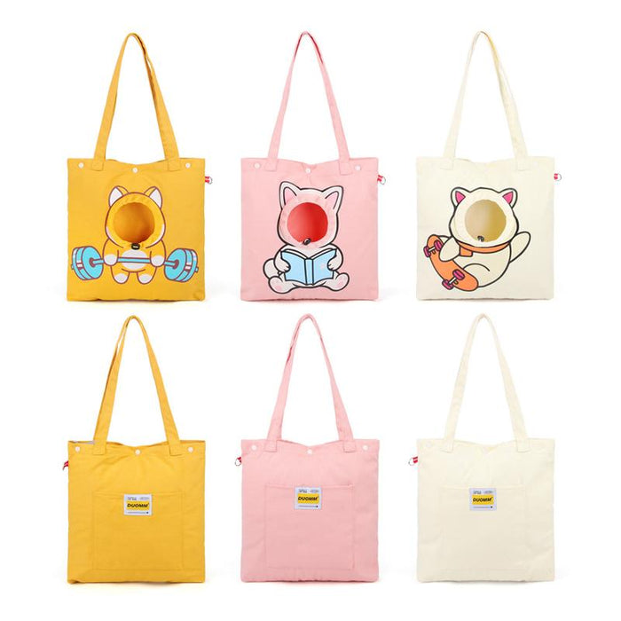 Cute Canvas Pet Carrier Bag Hands-Free Travel Tote