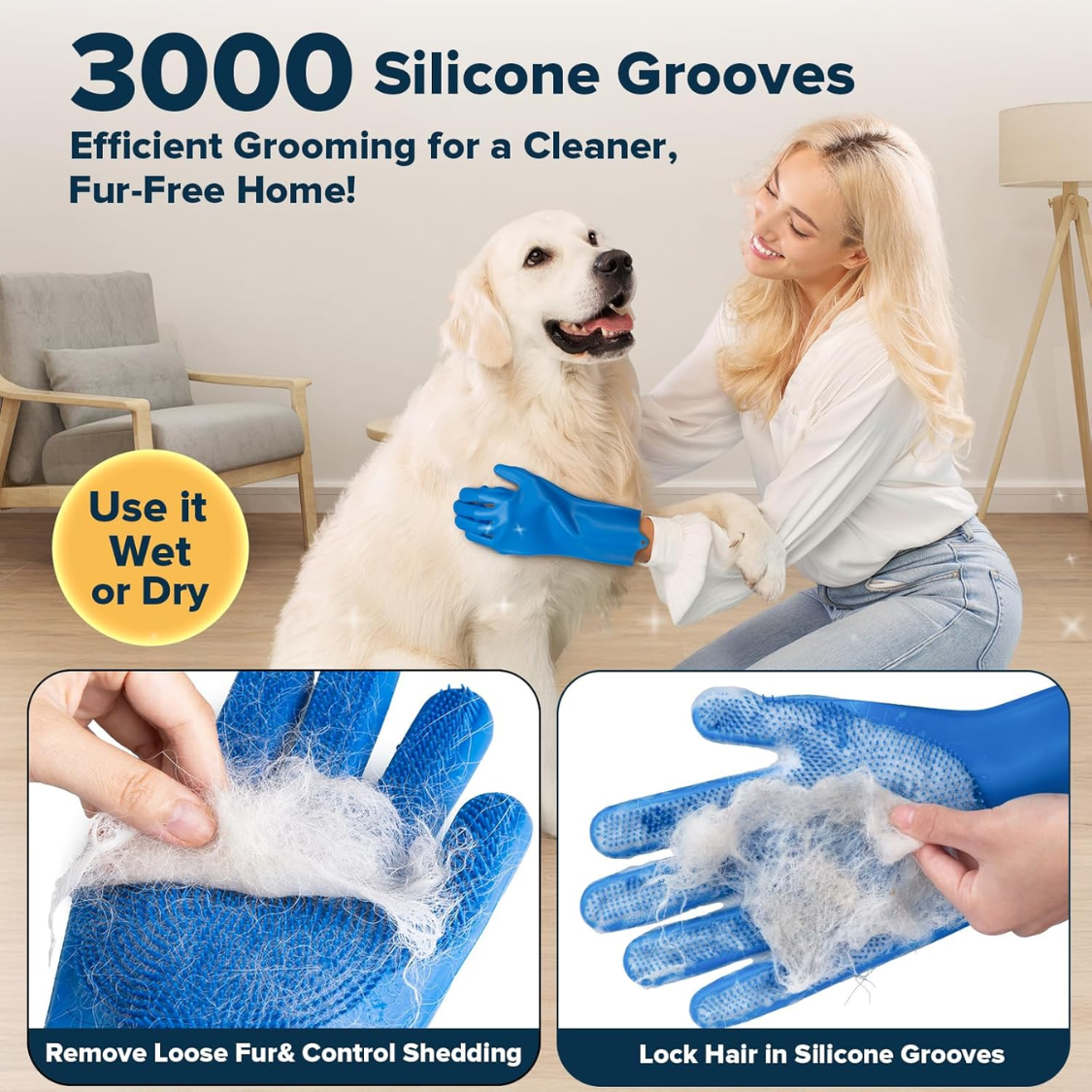 6-Piece Pet Grooming and Bath Glove Set - Blue