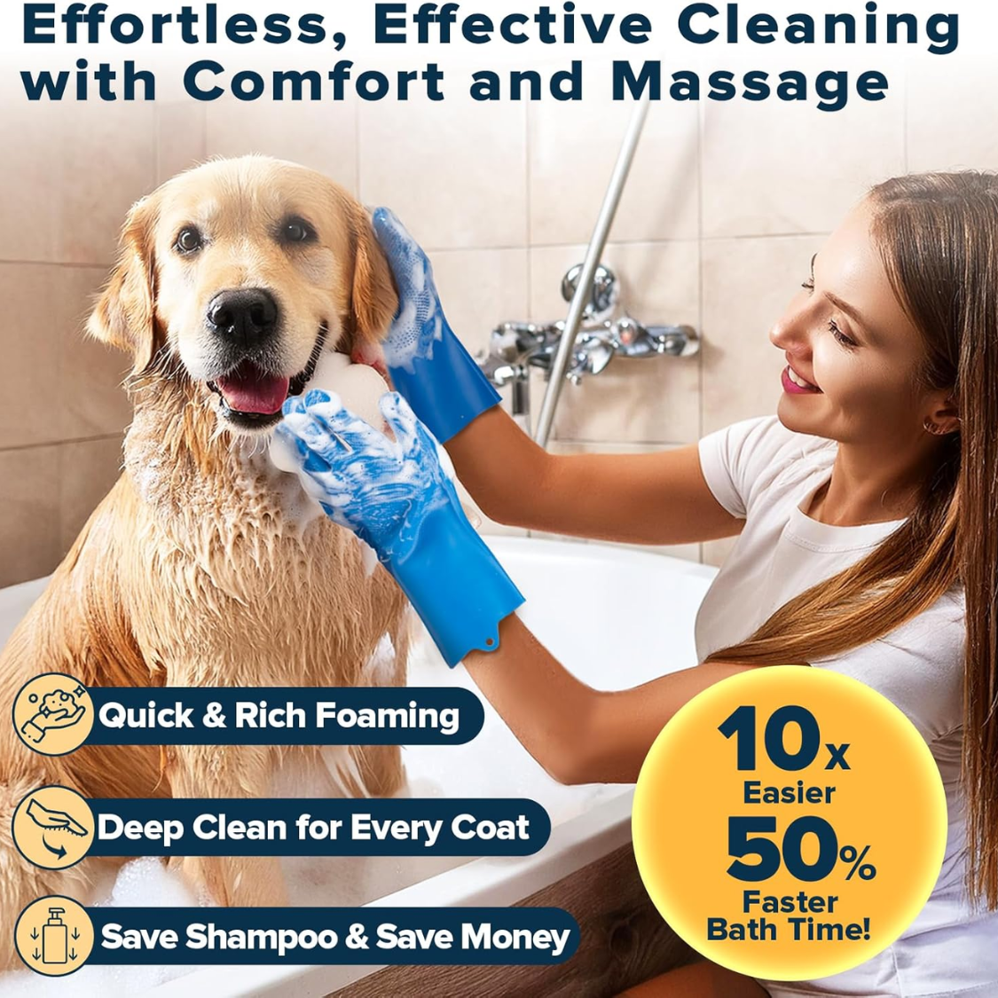 6-Piece Pet Grooming and Bath Glove Set - Blue