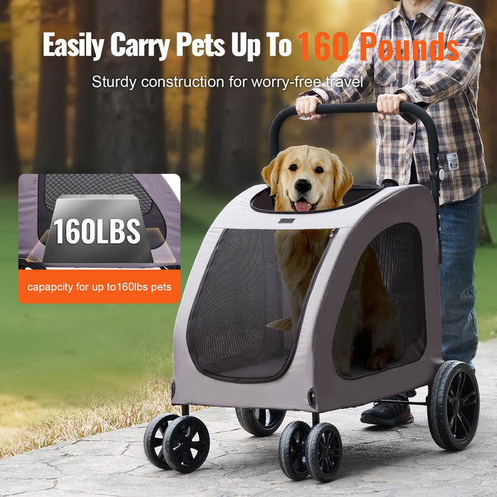 Heavy-Duty 4-Wheel Dog Stroller for Large Dogs, 160 lb Capacity