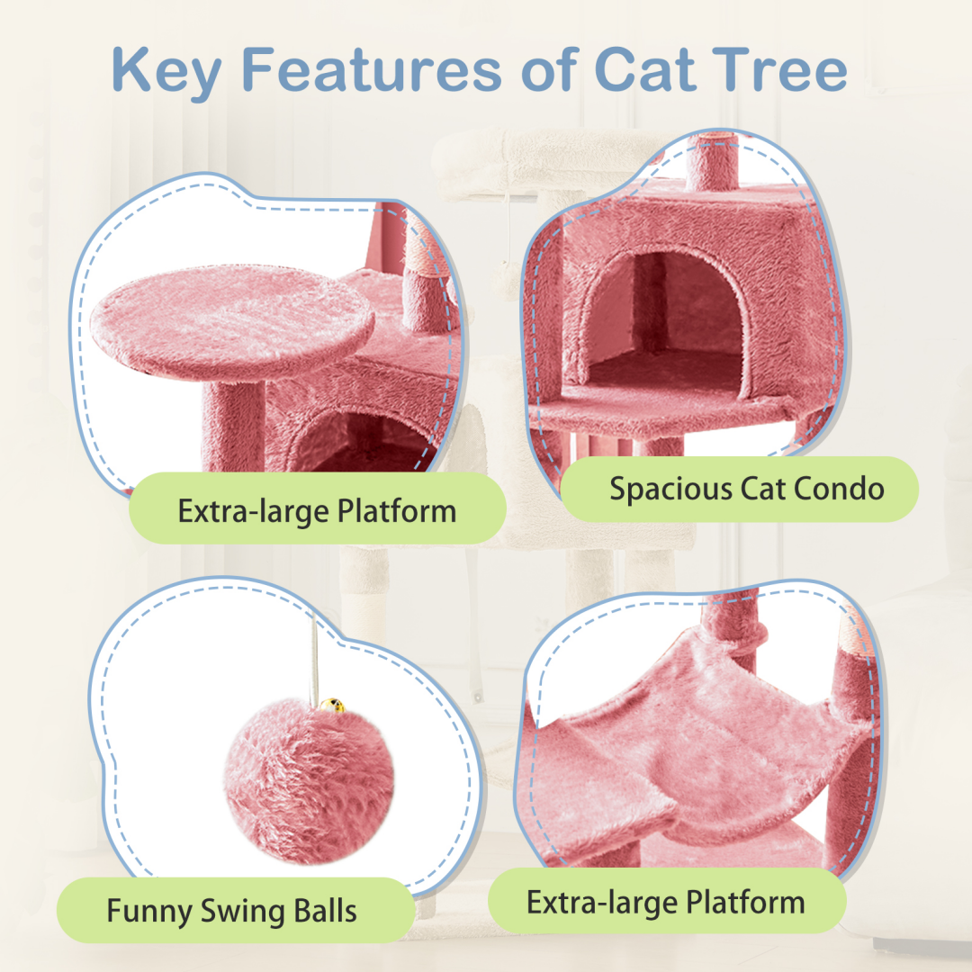 44-Inch Cat Tree Tower with Scratching Posts