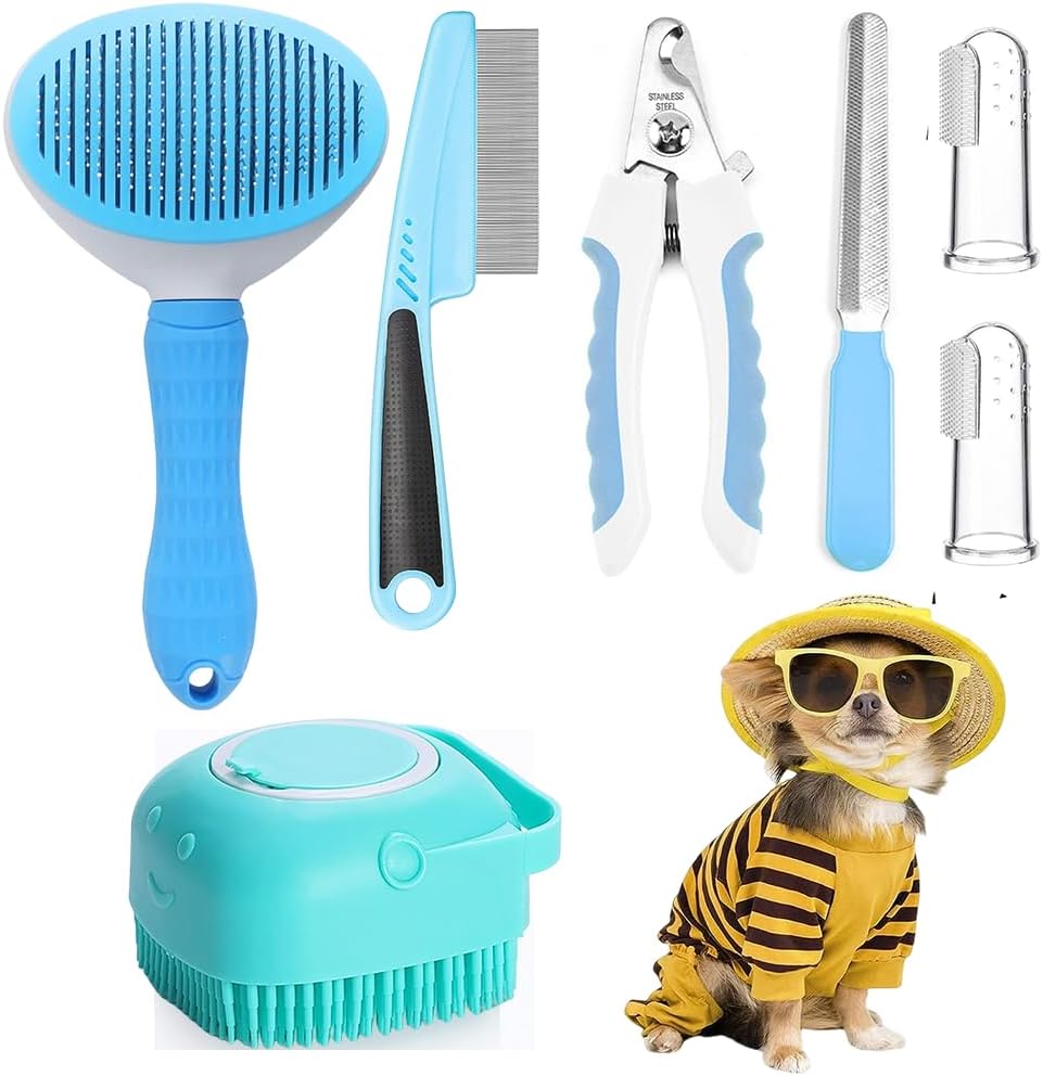 7-Piece Pet Grooming and Shedding Kit - Blue